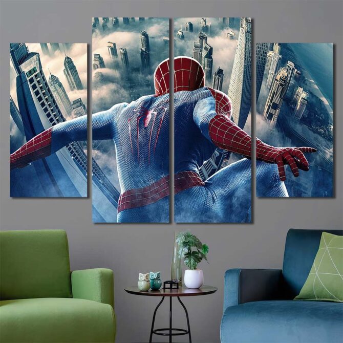 Spiderman Movie Big Wall Canvas Layout-Four Panels Diamond