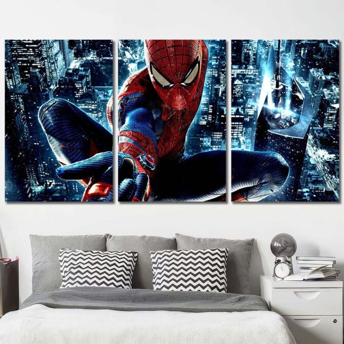 Movie Spiderman Printed Canvas Painting Layout-Three Panels Regular
