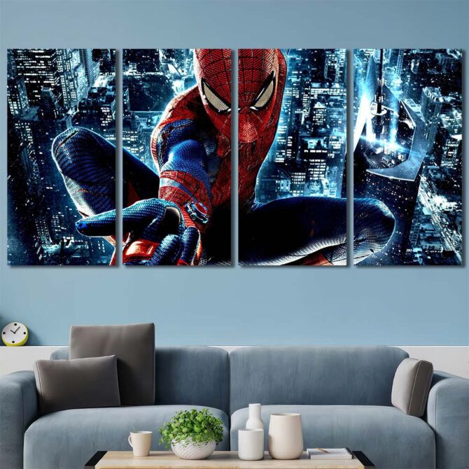 Movie Spiderman Printed Canvas Painting Layout-Four Panels Regular