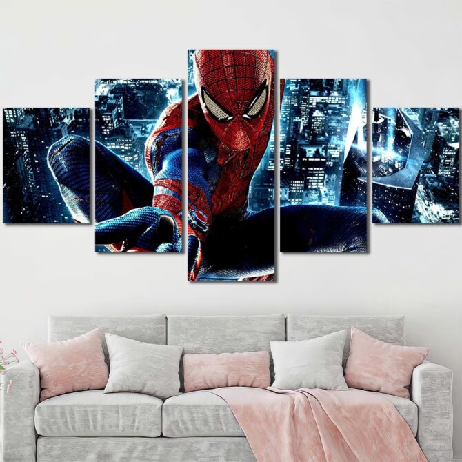 Movie Spiderman Printed Canvas Painting Layout-Five Panels Diamond