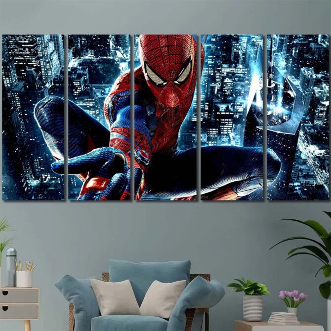 Movie Spiderman Printed Canvas Painting Layout-Five Panels Regular