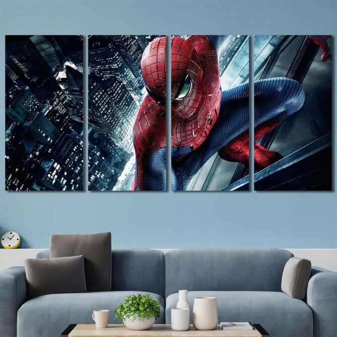 Superhero Spiderman Canvas Wall Art Layout-Four Panels Regular