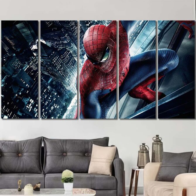 Superhero Spiderman Canvas Wall Art Layout-Five Panels Regular