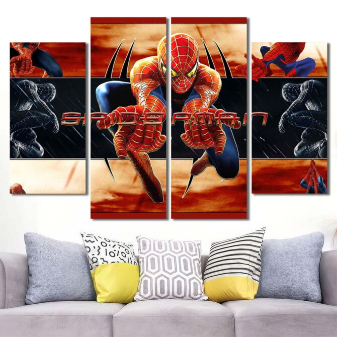 Superhero Spiderman Wall Art Print Layout-Four Panels Diamond