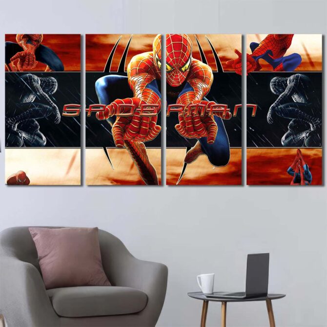 Superhero Spiderman Wall Art Print Layout-Four Panels Regular