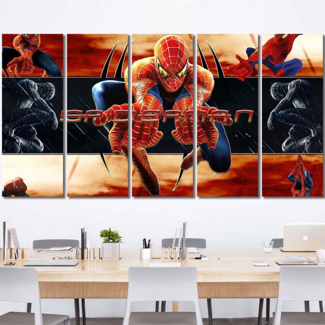 Superhero Spiderman Wall Art Print Layout-Five Panels Regular