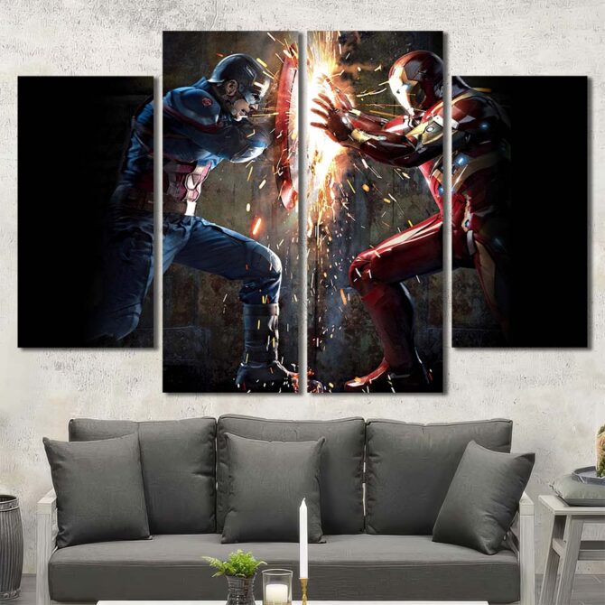 Captain American Vs Ironman Wall Art Layout-Four Panels Diamond