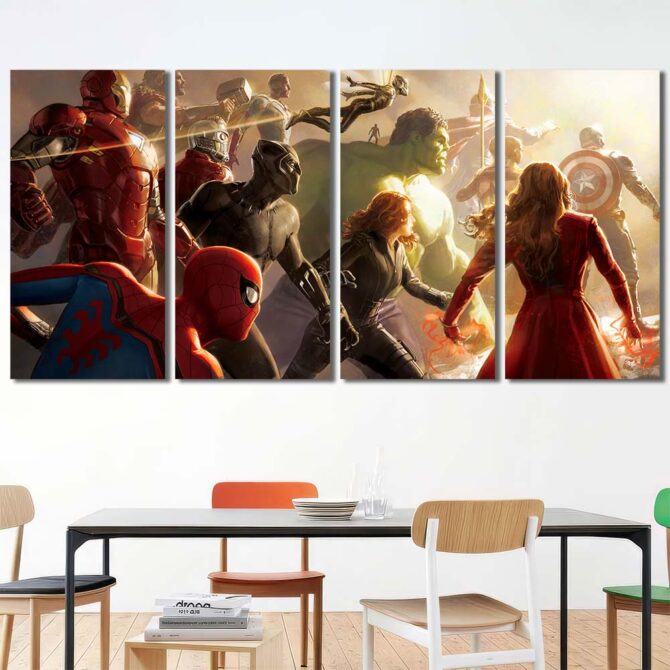 Avengers Bathroom Wall Decor Layout-Four Panels Regular