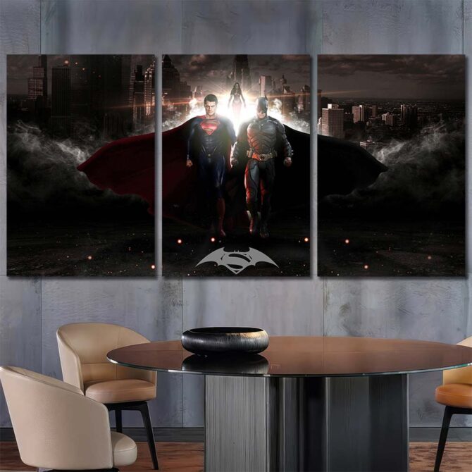 Superman And Batman Wall Art Pictures Layout-Three Panels Regular