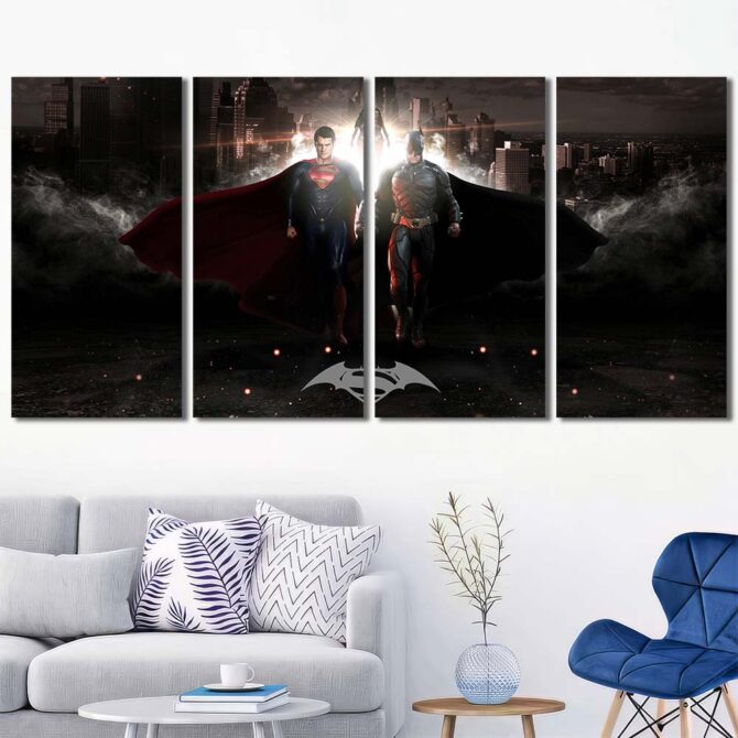 Superman And Batman Wall Art Pictures Layout-Four Panels Regular