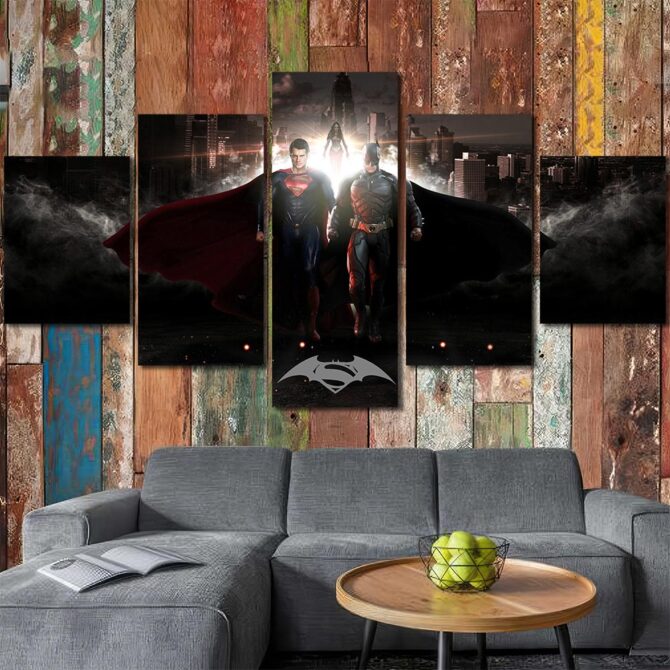Superman And Batman Wall Art Pictures Layout-Five Panels Diamond