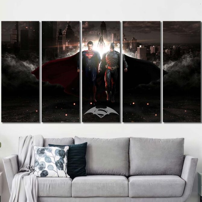 Superman And Batman Wall Art Pictures Layout-Five Panels Regular