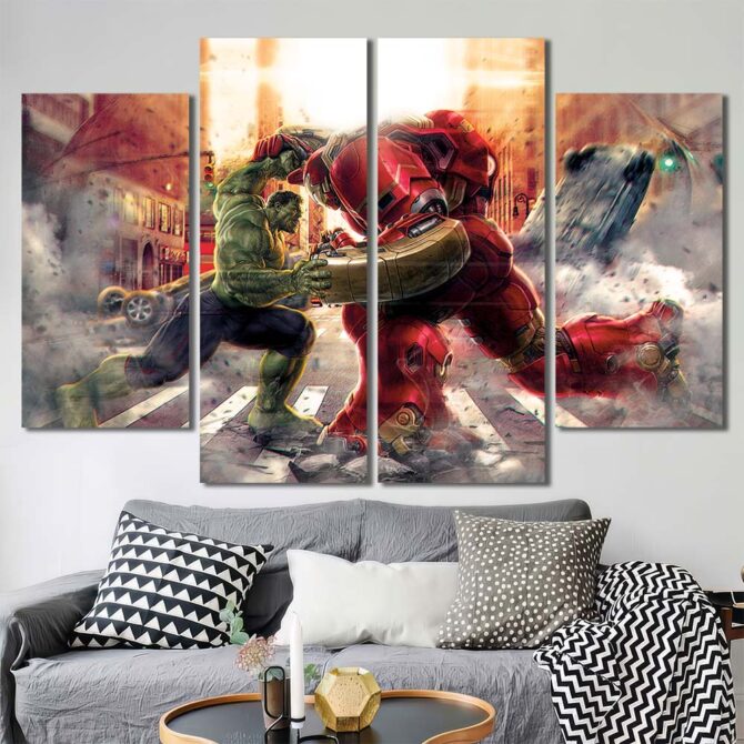 Hulk Vs Ironman Wall Art Print Layout-Four Panels Diamond
