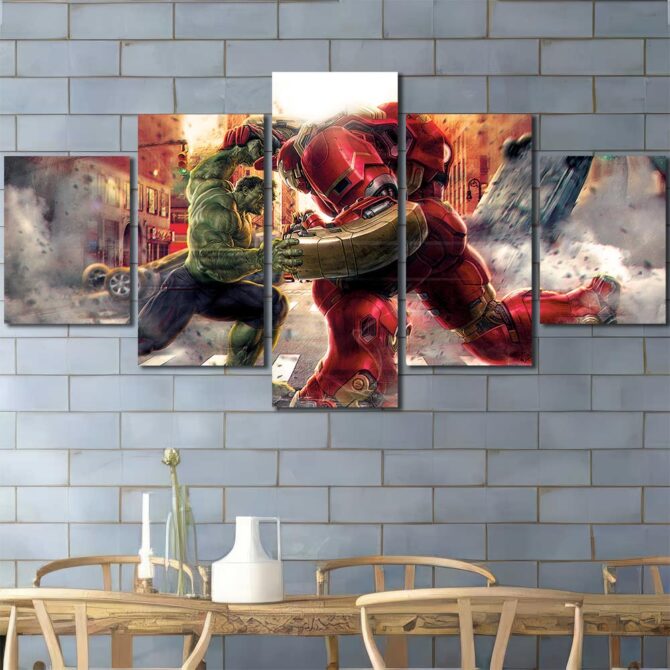 Hulk Vs Ironman Wall Art Print Layout-Five Panels Diamond