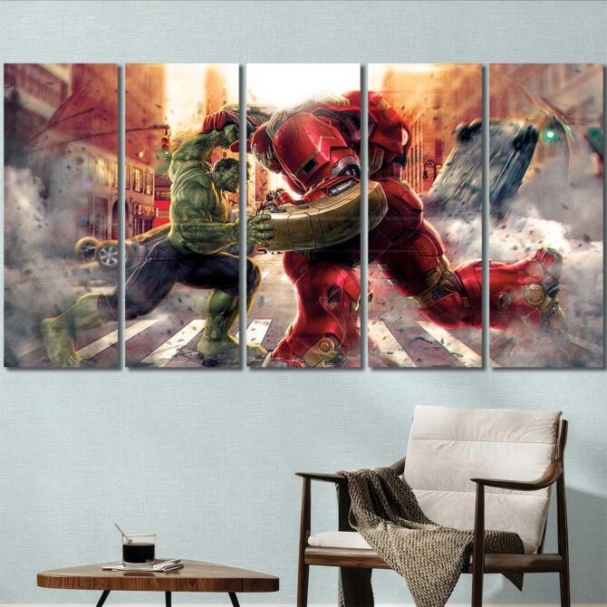 Hulk Vs Ironman Wall Art Print Layout-Five Panels Regular