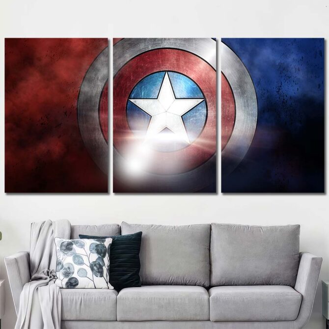 Captain America Shield Painting Canvas Layout-Three Panels Regular