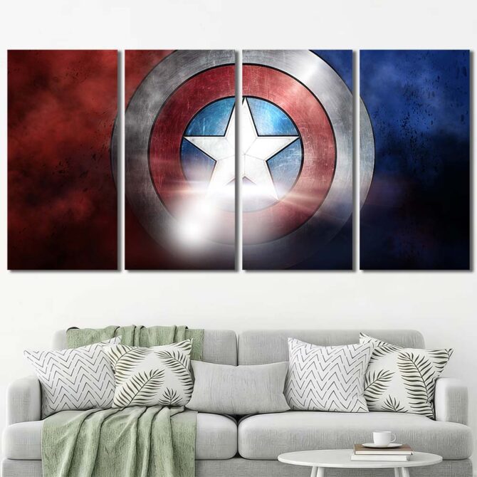 Captain America Shield Painting Canvas Layout-Four Panels Regular
