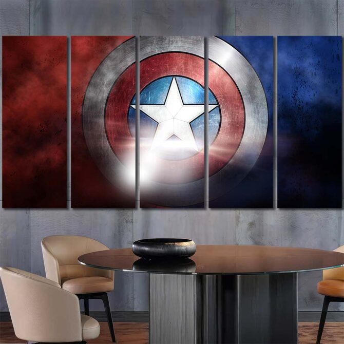 Captain America Shield Painting Canvas Layout-Five Panels Regular