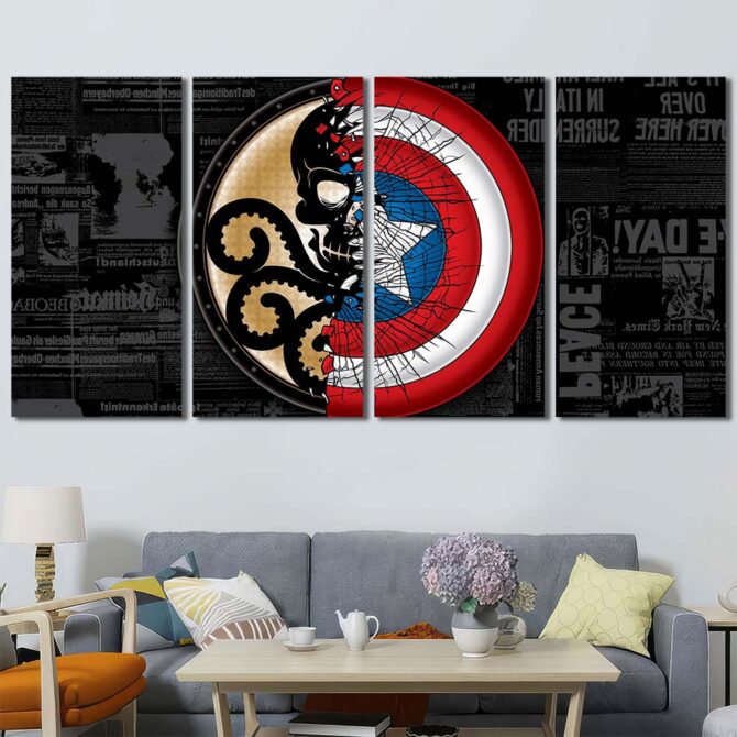 Captain America Shield Canvas Picture Layout-Four Panels Regular