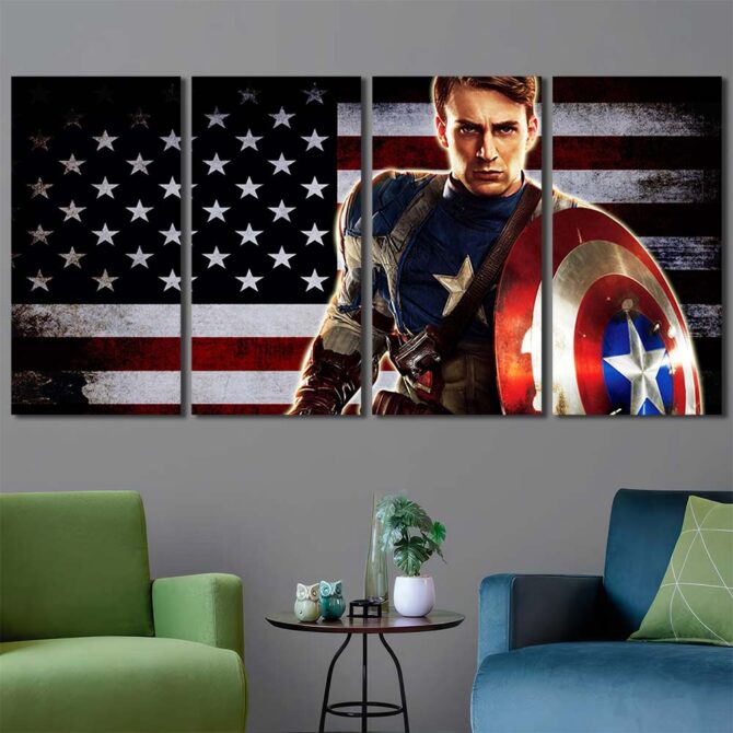 Captain America Flag Printed Canvas Layout-Four Panels Regular