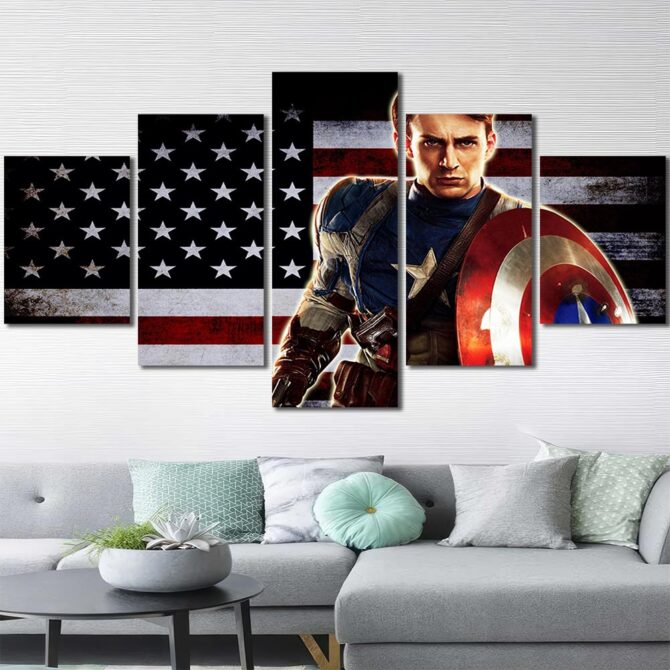 Captain America Flag Printed Canvas Layout-Five Panels Diamond