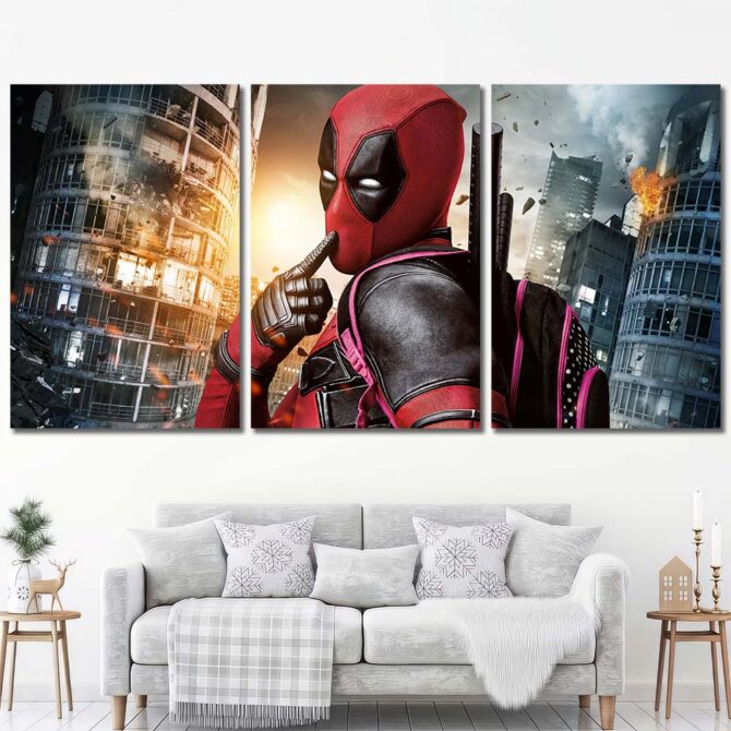 Deadpool Superhero Canvas Art Layout-Three Panels Regular