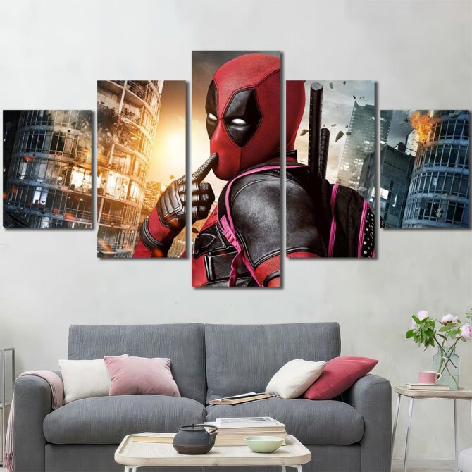 Deadpool Superhero Canvas Art Layout-Five Panels Diamond