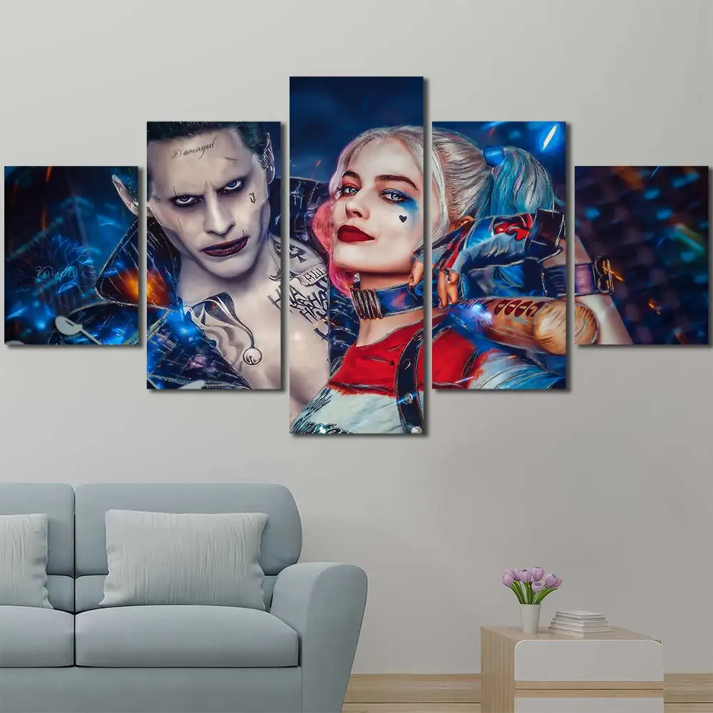 Harley Quinn and Joker Neon Canvas Wall Art – Premium Collector Print